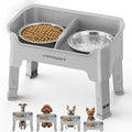 URPOWER Mess Proof Elevated Dog Bowls 4 Height Adjustable Raised Bowl Stand with 2 Stainless Steel Dog Bowls Non-Slip Food and Water Bowl Set for Small Dogs, Light Grey - color: Light Grey, size: Small