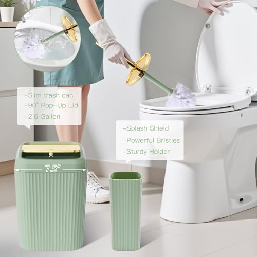 21PCS Bathroom Sets with Shower Curtain and Rugs Bathroom Accessories Set Dark Green Bathroom Set Complete with Trash Can, Toilet Brush, Qtip Holder & 3PCS Soap Dispenser - size: Bath Set+Marble Shower Curtain+Rugs, style: Dark Green