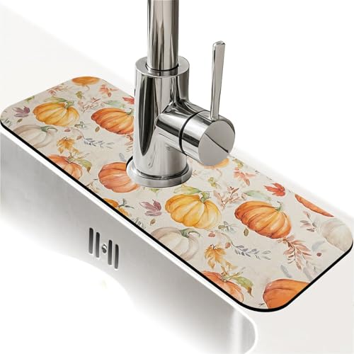 Faucet Fast Absorbent Pad - Autumn Pumpkins And Leaves Drying Pad, Suitable For Kitchen, Bathroom, Island And Other Scenes - color: Autumn pumpkins and leaves