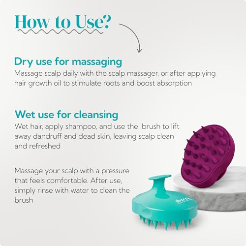 HEETA Hair Scalp Massager Shampoo Brush 2 Pack, Soft Silicone Bristles to Remove Dandruff, Waterproof Hair Scrubber for Both Wet Dry Hair, Suitable for Men & Women (Green & Purple) - color: 01- Green & Purple