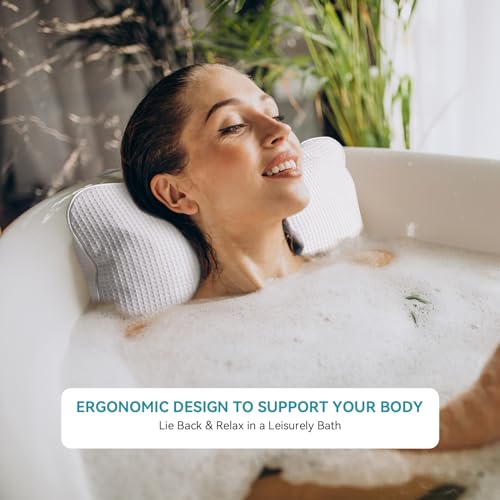 YUET Anti-Slip Non-Slip Bathtub Pillow Home Spa Bath Inflatable Cushion Head Neck Back Shoulders Rest Relax Suction Cup Bathroom Support for Hot Tub Luxurious Headrest