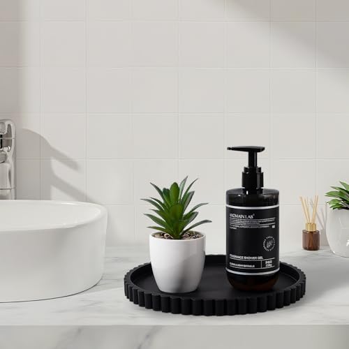 Round Bathroom Tray Silicone Kitchen Counter Decor Vanity Organizer Decorative Coffee Table Tray for Perfume, Candle, Soap Dish, 9 Inch, Black - color: Black, size: 9"