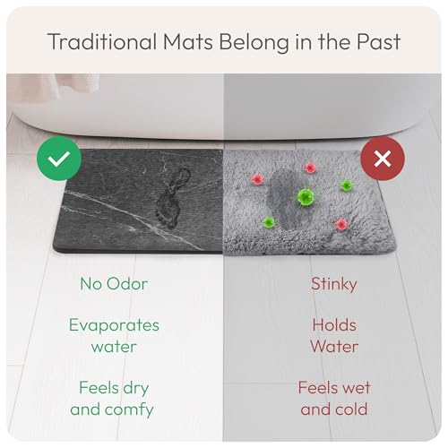Stone Bath Mats for Bathroom - Diatomaceous Earth Bath Mat, Quick-Dry Bath Stone Mat & Large/Small Stone Shower Mat, Anti-Slip 100% Natural Stone Bathmat, 2 Stone Mats (Black Marble) - color: Black Marble