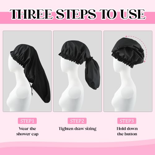 2 Pcs Large Shower Cap for Braids, Extra Long Shower Cap for Women Long Hair & Locs, Waterproof Hair Bonnets for Dreadlocks Drawstring Bath Caps for Women & Men (Black, Grey) - color: Black, Grey