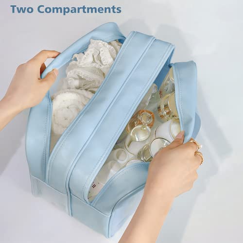 DAPOWER Travel Toiletry Bag for Women, Matte Translucent Toiletry Bag with Handy Handle, Makeup Cosmetic Organizer Bag for Travel Toiletries Accessories (Blue-XL) - color: Blue-XL