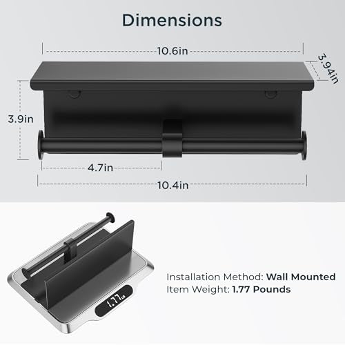 FORIOUS Double Toilet Paper Holder with Shelf, Wall Mount Tissue Roll Holder for Bathroom, 304 Stainless Steel Commercial Toilet Tissue Dispensers with Phone Shelf (1, Matte Black) - color: Matte Black