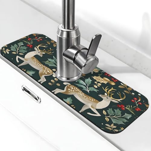 Christmas Kitchen sink faucet pad, strong water absorption, anti slip, easy to clean, very suitable for splash and drip prevention, suitable for kitchens and bathrooms - color: Christmas