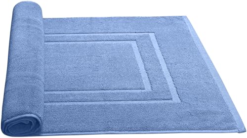 Feather & Stitch 2 Piece Towel Like Bath Mats (30x21 Inch) 100% Cotton Terry Bath Mats, Bathroom Shower Floor Mats [NOT A Bathroom Rug], Soft Absorbent Washable Mats - Faded Denim - color: Faded Denim