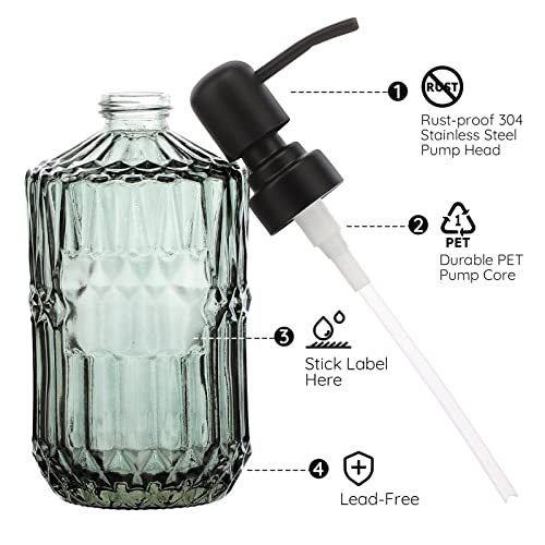 Segbeauty Glass Soap Dispenser Set, 2 Pack 15.2oz Farmhouse Kitchen Decor Stainless Steel Pump Bottles, 450ml Refillable Shower Bottle Hand Soap Dispenser for Modern Home Bathroom Western Decor Green - color: Green, size: 15.2oz/450ml