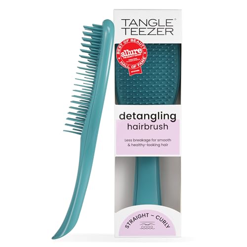 Tangle Teezer Ultimate Detangler Brush, Straight to Wavy, Teal | Patented two-tier, regular-flex teeth reduce breakage & split ends on wet or dry hair; Shower-friendly hairbrush for all ages - color: Transformative Teal