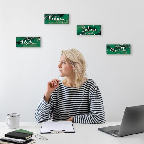 4 Piece Green And Silver Bathroom Decor Motivational Silver Wall Art Abstract Women’s Office Decor Inspirational Wooden Signs Green Bathroom Accessories for Home Bedroom Office 10X4 Inch - color: Green