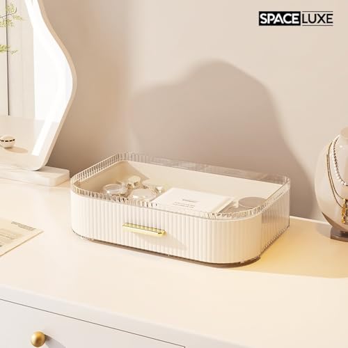 Makeup Organizer with Drawers, 360° Rotating Brush Holder | 2-Tier, Cosmetic storage for vanity, skincare, perfume, hair accessories, lipstick and jewelry, Cream White - color: Cream White, size: 2-layer