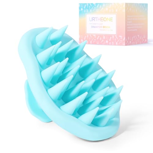 URTHEONE Scalp Massager Shampoo Brush for Hair Growth,Soft Silicone Scalp Scrubber Shower Brush for Women Men Kids Stress Relax&Scalp Exfoliator,Scalp Scrubber for Dandruff Removal (Cyan) - color: Cyan
