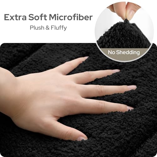 HOMEIDEAS Black Bathroom Rugs Sets 2 Piece, Extra Soft and Absorbent Microfiber Plush Bath Mat with Non Slip Backing - color: Black