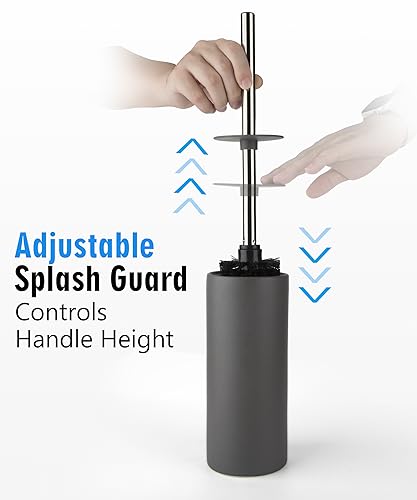 Matt Gray Ceramic Toilet Brush and Holder Set, Freestanding Toilet Bowl Cleaners Brush, Scrubber Brush for Toilet, Bathroom Accessories with Stainless Handle, Deep Cleaning - color: Matt Gray, size: Set/2