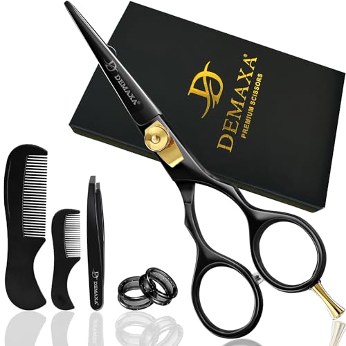 Mustache Scissors Beard Scissors for men with Beard Mustache Comb DEMAXA 5.5" Rust-Free Professionally Sharpened for Precision Trimming with Tweezers, Premium Black Beard Shears moustache scissors men - color: 5.5" Premium Black With Tweezer