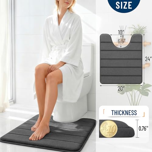 OLANLY Memory Foam Toilet Rugs U Shaped 24x20, Super Soft Absorbent Contour Bath Rugs, Quick Dry, Machine Washable Toilet Mat, Bathmat Floor Carpet, Bathroom Home Decor Accessories, Black - color: Black, size: 24" X 20" Contour Rug