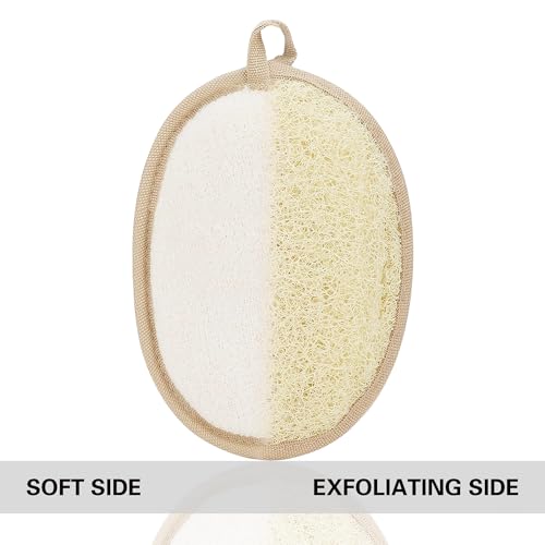 Natural Loofah Exfoliating Body Scrubber Pads, Bath Loofah for Women & Men, 100% Plant-Based Shower Luffa Sponge (3-Pack)