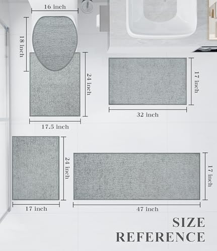 chakme Bathroom Rug Sets 5 Piece, Ultra Thin Quick Dry Bath Mat Set, Absorbent Bath Mat for Bathroom Non Slip Machine Washable, (Light Grey, 5 Piece) - color: Light Grey, size: 5piece