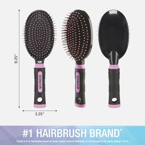 Conair Salon Results Hairbrush - Men and Women - Detangling Hair brush - ideal for curly or straight styles - features wire bristles and cushion Base - Pink/Black - color: Blush Pink, size: Wire Cushion Brush (Pack of 1)