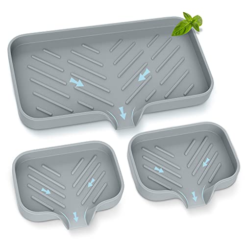 Kitchen Soap Tray,Kitchen Sink Tray Sponge Tray Kitchen Sponge Holder Self Draining Premium Silicone Soap Holder for Bathroom Counter Sink Caddy Organizer for Dish Soap Bottle,Soap Dispenser - color: Trgy