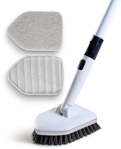 Moku Home Shower Scrubber 3 in 1 Extendable Long Handle 58" Cleaning Brush | Non-Scratch Bathroom Scrubber for Tub, Tile, Shower, Kitchen, Toilet, Sink, Wall & Floor; Telescopic Shower Cleaning Brush - color: Gray