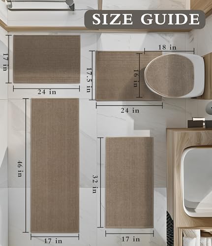 YIHOUSE Bathroom Rugs Sets 5 Pieces, Grey Ultra Thin Bath Mats Fit Under Door, Absorbent Quickly Dry Rubber Backing Braided Bath Mat Set, Non Slip Washable Bath Rug for Bathroom Floor, Grey - color: Grey, size: 5pieces