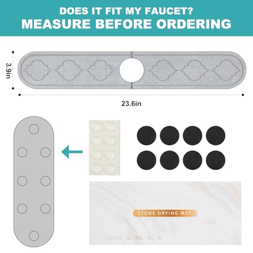 Faucet Mat Absorbent Pad,Diatomite Fast Drying Stone Sink Tray, Revents Moisture Buildup-Durable Faucet Drip Mat for Kitchen Sink and Bathroom Counter,with Non-Slip Dots (Dark grey, 24" x 4") - color: Dark Gray