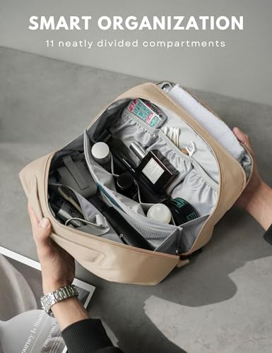 Large Hanging Travel Toiletry Bag for Men Women, Water-resistant Dopp Kit | 6L Large Capacity Wide Open Cosmetic Makeup Bag Bathroom Shower Bags for Toiletries, Grooming, Shaving Organizer Bag - color: Khaki