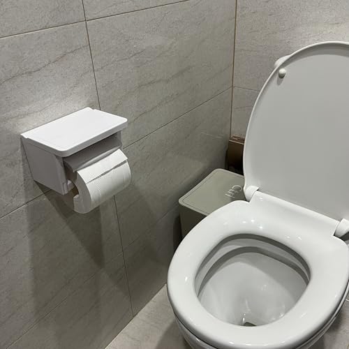 Toilet Paper Holder with Shelf- with Toilet Paper Cutting Function, Modern Toilet Paper Holder Wall Mounted for Bathroom Washroom (ABS White&White, Single2) - color: Abs White&white, size: Single