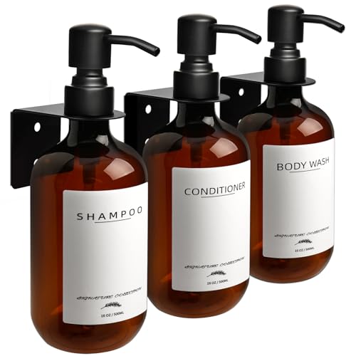 Supforce Shampoo Dispenser for Shower Wall Mount, No Drill Shampoo and Conditioner Dispenser with Matte Pump and Waterproof Labels, Shower Soap Dispenser Wall Mounted for Home Bathroom - Amber - color: Amber