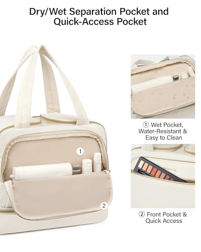 Hanke Travel Toiletry Bag, Lightweight Wide-open Large Toiletry Bags for Women, Dual-Layer Makeup Bag Water-Resistant Cosmetic Travel Bag with Handle for Accessories, Essentials, Off White - color: Off White