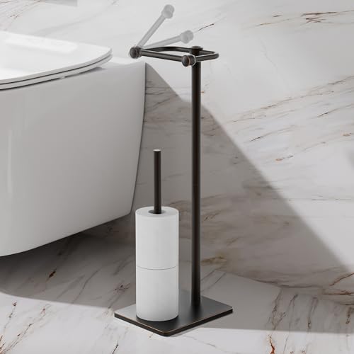 RUACQ Toilet Paper Holder Stand, Bathroom Toilet Paper roll Holder Free Standing with Storage for 4 Rolls, Post Pivoting Design, Stable Weighted Base, SUS304 Stainless Steel (Oil Rubbed Bronze) - color: Oil Rubbed Bronze, size: Free Standing with Storage