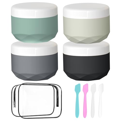 Travel Containers for Toiletries, 4-Pack TSA Approved Silicone Jars (1oz) - BPA Free Leakproof Cosmetic Containers for Creams, Lotion, Skincare & Makeup with Bonus Waterproof Bag-Mix Grey - color: Grey, size: 30ML