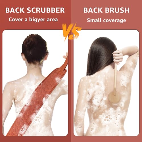 39.37 Inch Exfoliating Back Scrubber with Handles, Extended Exfoliating Back Scrubber for Shower, Soft Double-Sided Body Exfoliator for Deep Cleaning Your Skin for Men & Women, Brown