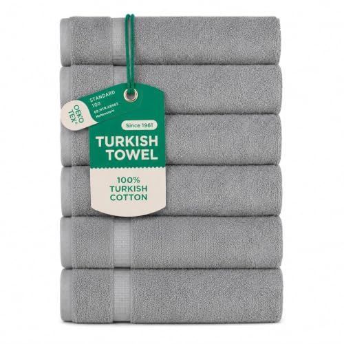 SALBAKOS 100% Turkish Cotton Hand Towel Set of 6 16x30 inch | Heirloom Quality | Hotel & Spa Collection | Soft, Super Absorbent, Long Lasting Hand Towels | Made in Turkey (Silver, 6 Hand Towels) - color: Silver, size: 6 Hand Towels