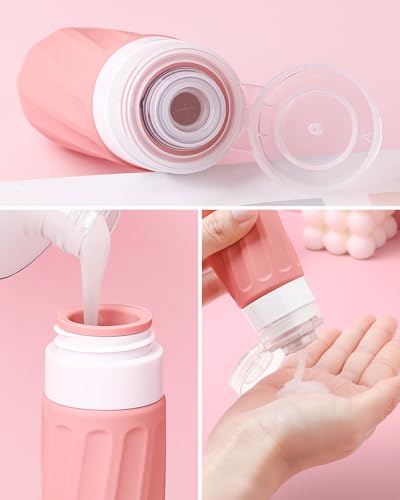 Mrsdry Travel Size Toiletries 8 Pack, TSA Approved 3oz/1oz Silicone Refillable Containers with Clear Travel Bag - color: Cherry Red, size: 3oz bottle 1oz jar