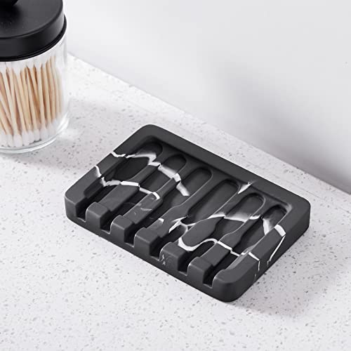 INIUNIK 2PCS Self Draining Soap Dish - Marble Look Soap Holder Tray Savers Box Container Sponge Holder for Bathroom Shower Kitchen, Black - color: Black-2 Pack