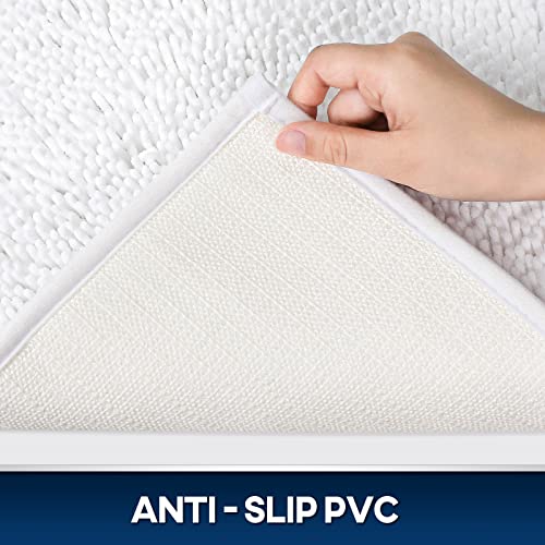 TREETONE Chenille Bath Mat 3 Piece Bathroom Rugs Set, 20x20 Inchs U-Shape Contoured Toilet Mat & 20x32 Inchs Rug & Lid Cover, Soft, Water Absorbent Plush Rugs for Tub Shower & Bath Room -White - color: White, size: Set of 3-Medium 20" x 30"/Contour/Lid Co
