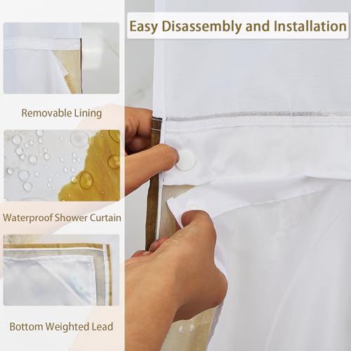 No Hook Floral Shower Curtain and Liner Set 71x74inch | Spring Yellow Poppy Flower Pattern, Modern Waterproof Fabric Bath Tub Curtain for Farmhouse Bathroom, Breathable Mesh Top - color: Yellow 04