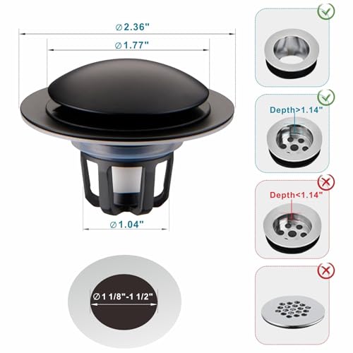 Bathroom Sink Drain Stopper,Welsan Universal Pop Up Drain Strainer with Hair Catcher for 1 1/8"-1 1/2" Drain Hole,Anti-Clogging Design Matte Black - color: Matte Black