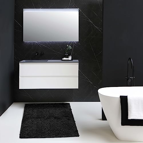 Non-Slip Bath Rug,Extra Soft Microfiber Bedroom Shag Carpet with Anti-Slip Backing,Water/Dust Absorbent Fast Dry Shower Mat,Sound Insulated Stairs Pad,Machine Washable (Black,24 x 24 Inches) - color: Black, size: 2' x 2' (Rectangular)