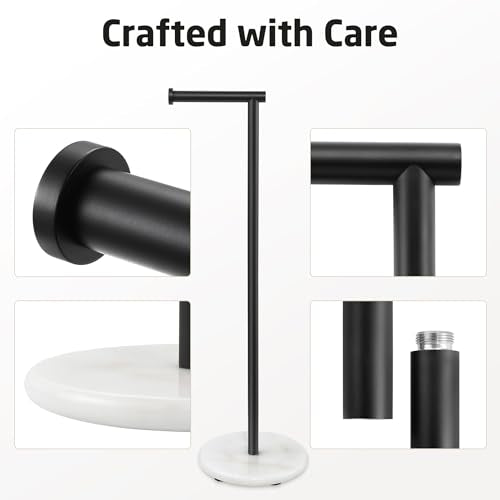 KES Extra High Black Toilet Paper Holder Freestanding 26", Toilet Paper Holder Stand with Natural Marble Base, Floor Free StandingToilet Paper Holder 18/8 Stainless Steel Matte Black, BPH284S66-BK - color: White Marble & Black Bar, size: 26"H