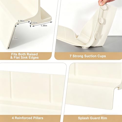 Sink Splash Guard with Suction Cups, 23", Silicone Water Guard for Kitchen & Bathroom, Faucet & Countertop Protector, Easy Install, Dishwasher Safe, Cream - color: Cream, size: 23''