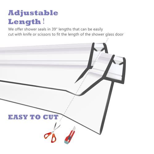 2-Pack Frameless Shower Door Bottom Seal (3/8'' X 39'') Clear Glass Shower Door Seal Strip Shower Door Sweep can Covers up to 23mm Gap - Stop Leaks - size: Standard - 3/8 inch (10mm) - 23mm Gap