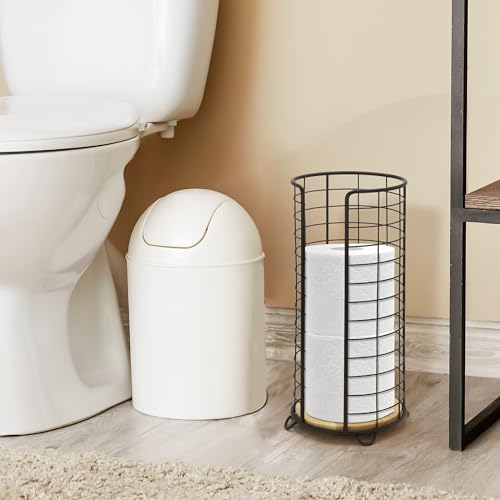 BROOKSTONE, Stylish Toilet Paper Holder with Bamboo Base, Freestanding Bathroom Tissue Organizer, Minimalistic Storage Solution, Modern Trending Design [Holds Large Rolls], Black… - color: Black/Bamboo
