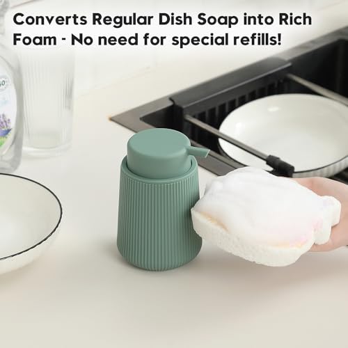 YAUKPH Striped Foaming Hand Soap Dispenser with Leak-Proof Pump for Bathroom and Kitchen Countertop 11oz Sage Green - color: Sage Green, size: Foaming Dispenser