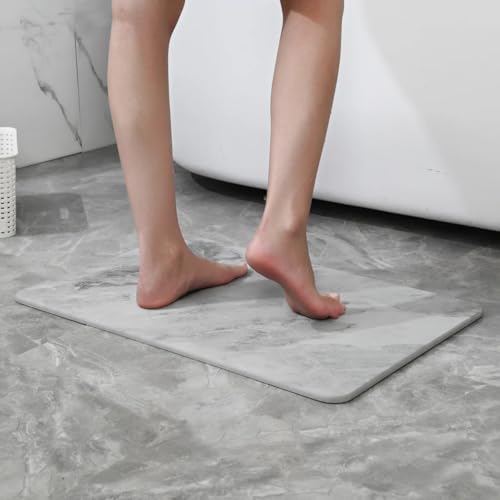 J&V TEXTILES Marble 24x15 Stone Bath Mat Diatomaceous Earth Shower Mat Non-Slip Super Absorbent Diatomite for Bathroom Floor Quick-Drying Easy to Clean (Gray Marble) - color: Gray Marble