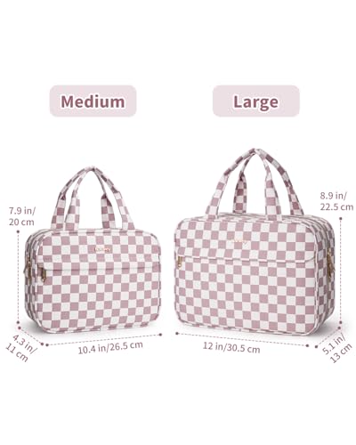 Narwey Hanging Travel Toiletry Bag for Women Checkered Makeup Bag Organizer Cosmetic Make up Toiletries Bag for Travel Essentials Accessories (Dusty Pink Checkerboard, Large) - color: Dusty Pink Checkerboard, size: Large