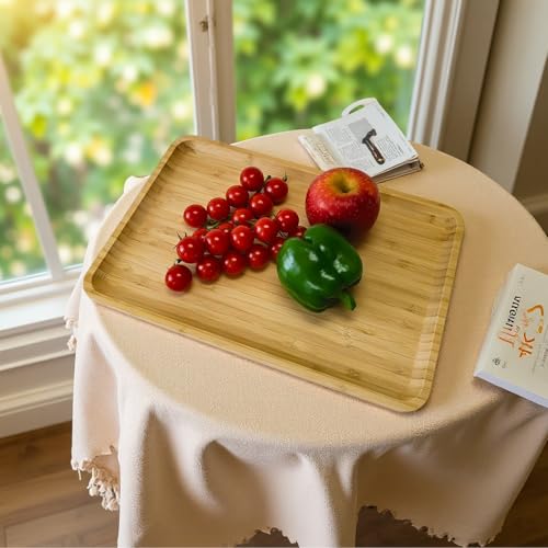 Bamboo Serving Tray Rectangle Platter Small, 1, 14.2" x 9.5" x 0.8" | Durable, Breakfast Dinner Food Bed Tray, For Eating, Kitchen Restaurants Patty,Display - size: 14.2" x 9.5" x 0.8"